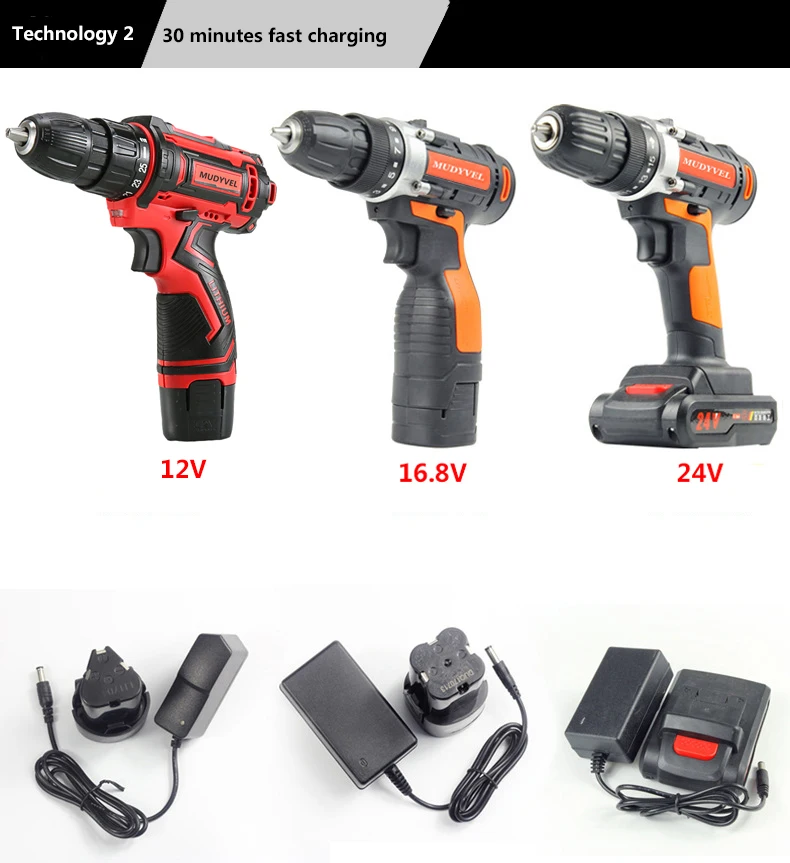 Cordless Drill 12V 16.8V 24V Optional 3/8 inch 2 speed Power Tools Flexible shaft Screwdriver Dremel Rechargeable