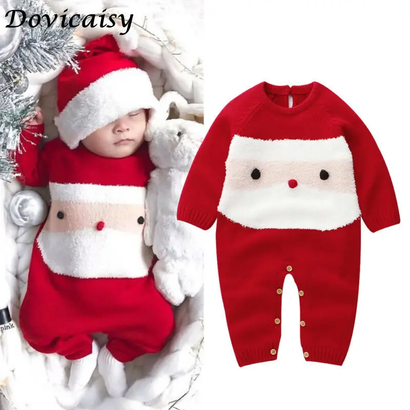 Рождественские боди для маленьких мальчиков вязаные комбинезоны с оленем