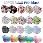 10 шт. маска с рыбками, женская маска с цветочным принтом, модная прозрачная маска для взрослых, дизайнерская разноцветная маска
