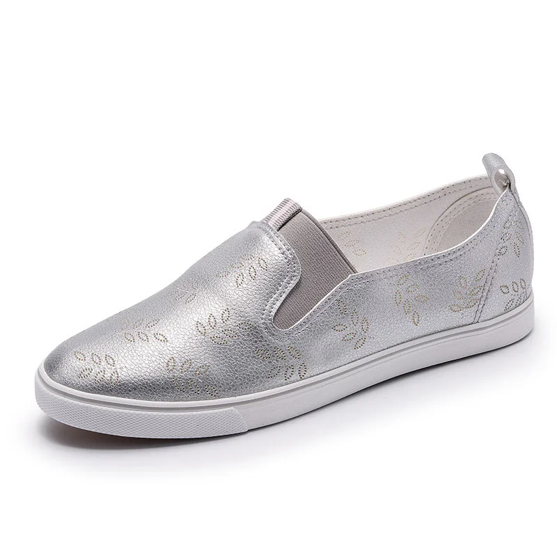 Кроссовки женские кожаные мягкие дышащие без шнуровки плоская