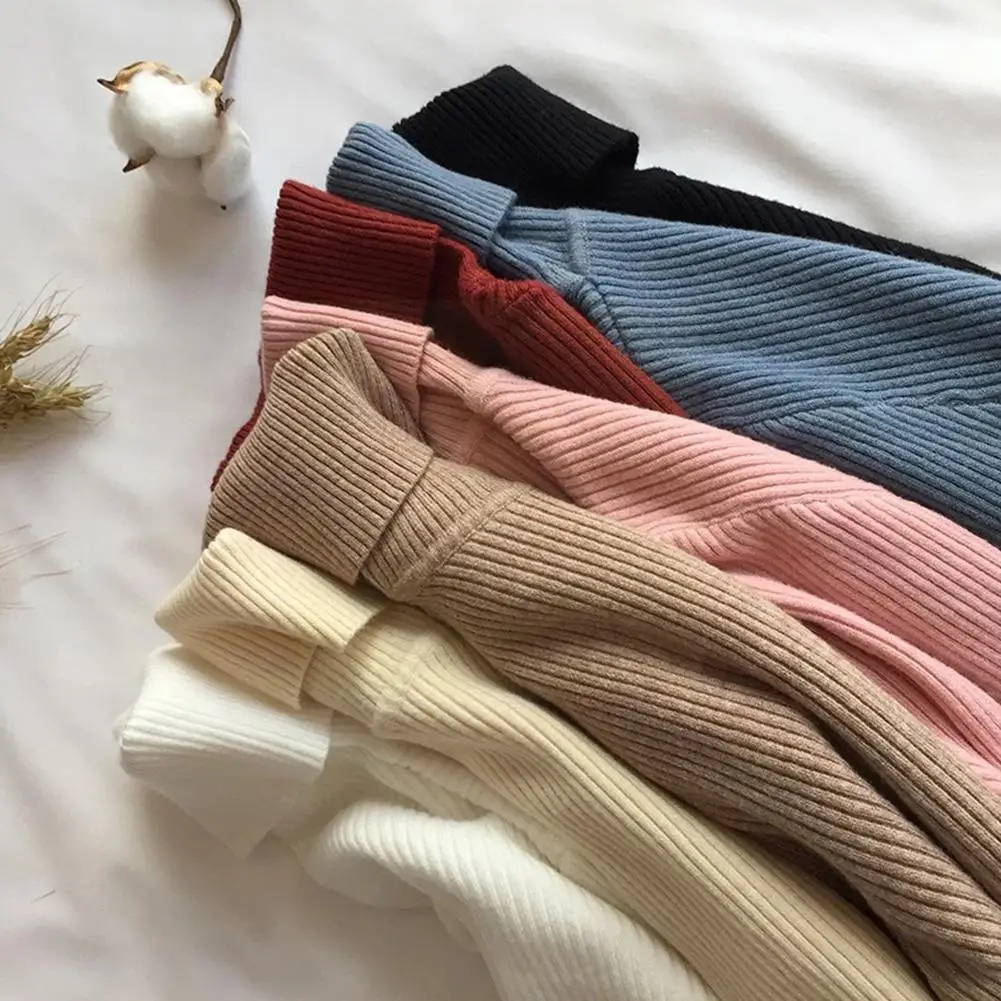 

2021 Autumn Winter Thick Sweater Women Knitted Ribbed Femme Turtleneck Slim Pullover Warm Pull Soft Jumper Long Sweater Sle L7y2