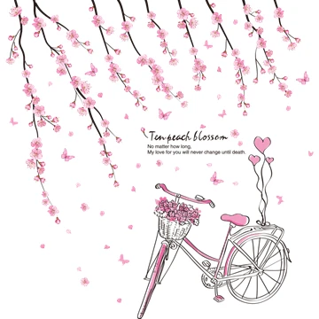 [SHIJUEHEZI] Cartoon Girl Wall Stickers DIY Peach Flowers Bicycle Mural Decals for Kids Rooms Baby Bedroom Nursery Decoration - Цвет: flower bike sticker