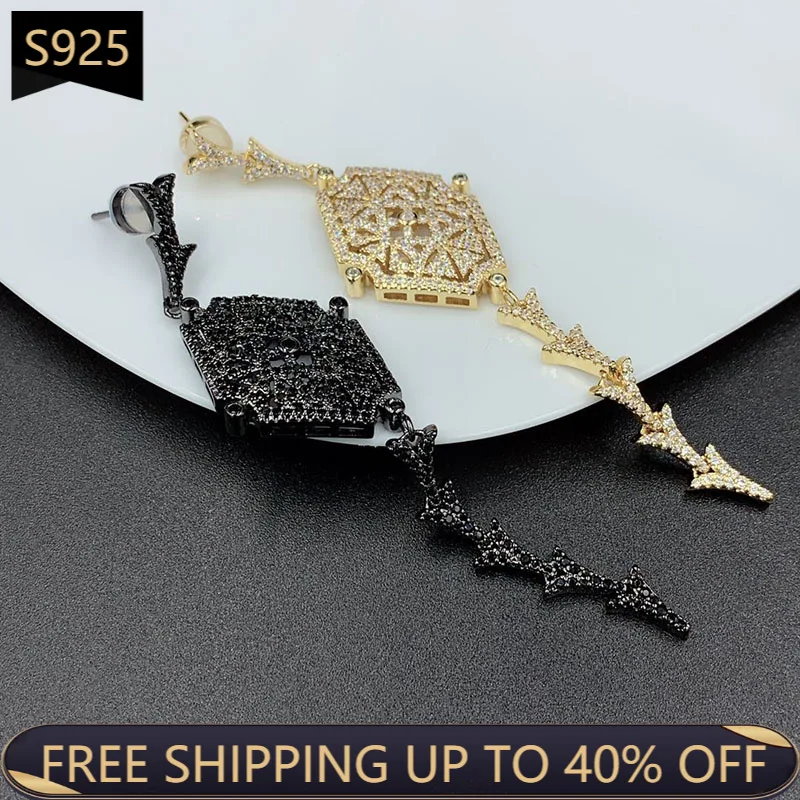 

925 Стерлинговое Серебро Золото Цвет черный тонкие серьги-гвоздики для женщин роскошный бренд Монако, ювелирные изделия, модные очарователь...