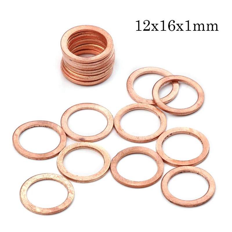 20PCS/Set Solid Copper Washer 12*16*1mm Flat Ring Gasket Sump Plug Oil Seal Fittings Washers Fastener Hardware Accessories