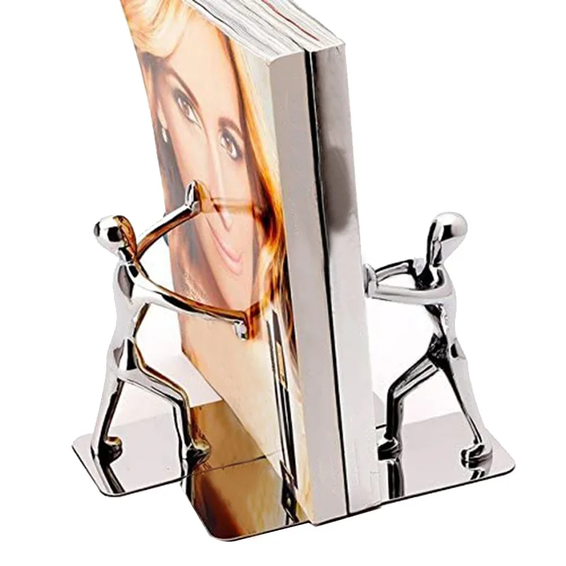 

Heavy Duty Kung Fu Man Bookends Nonskid Humanoid Bookends for Home Office Library School Decorative Bookends(Silver)