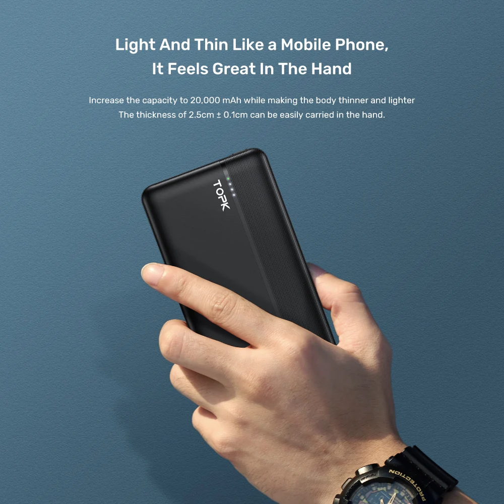 TOPK I2015P 18 Вт PD Power Bank 20000 мАч быстрое зарядное устройство для телефона LED