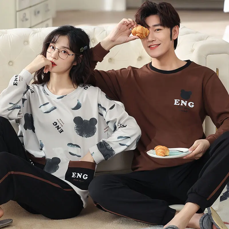 Новинка 2021 осенне-зимние хлопковые Пижамные комплекты для влюбленных стильная