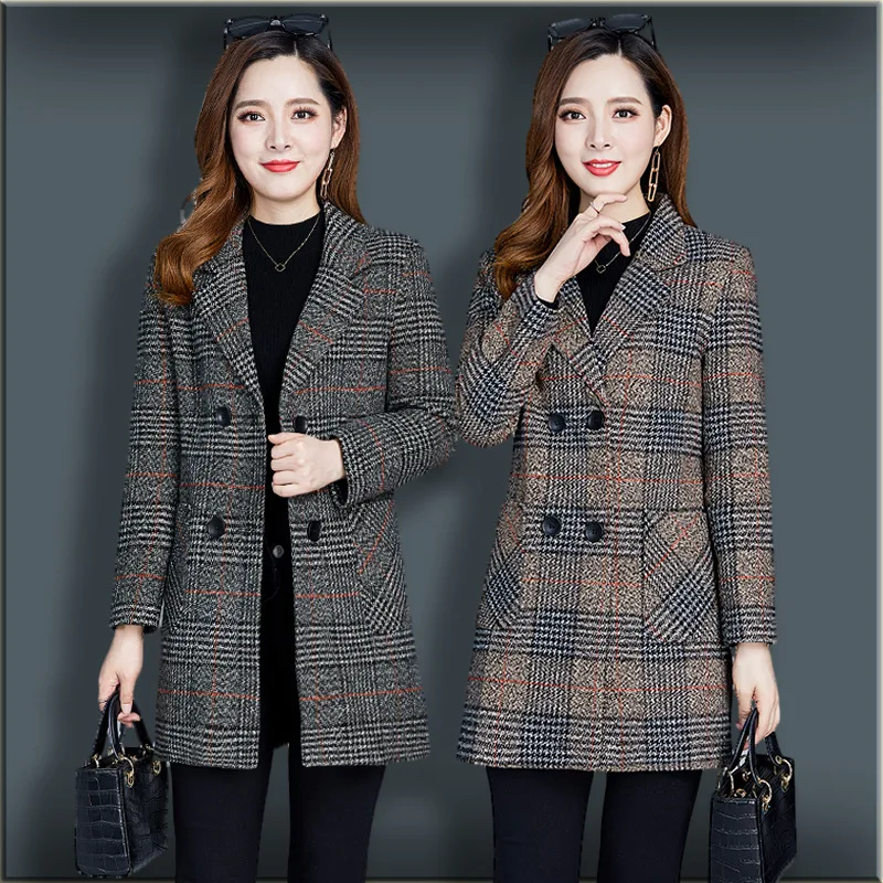 

Autumn and winter clothing new fashion middle-aged plus size women's long section fashion lattice slim woolen blazer