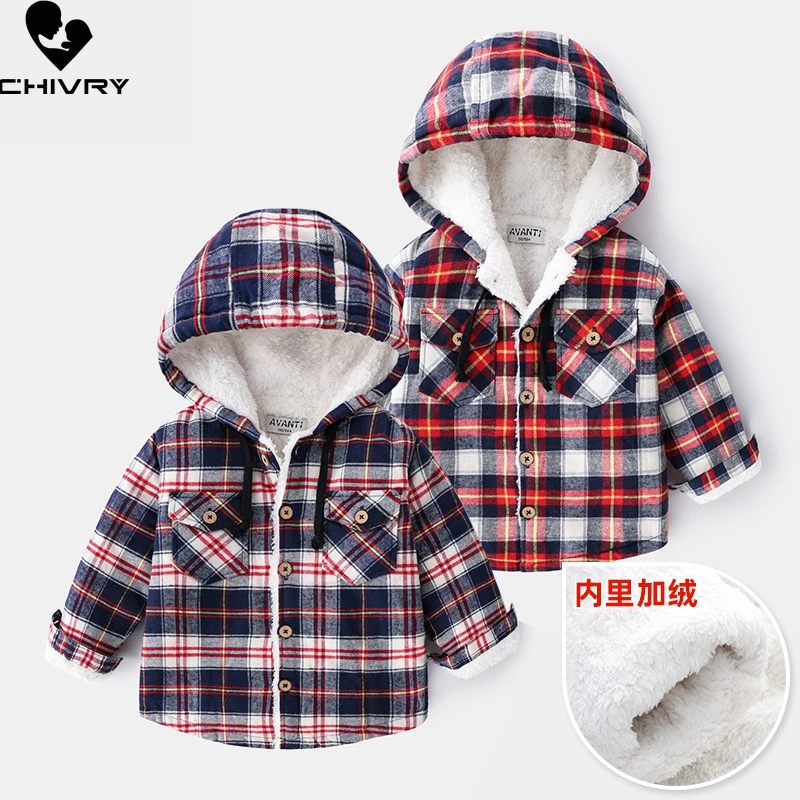 

New 2020 Boys Winter Thickening Warm Jackets Plaid Print Hooded Coat Children Kids Windbreaker Casual Overcoat Jacket Outer Wear