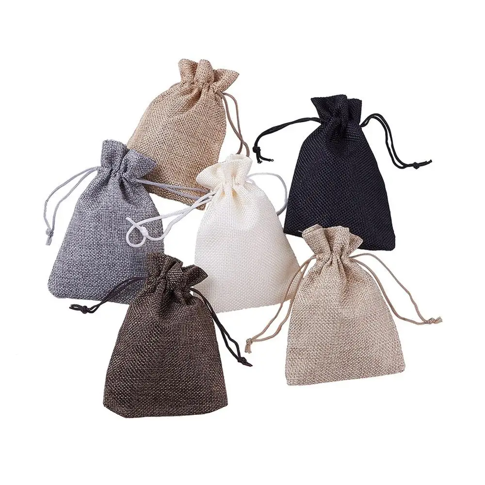pandahall Mixed Color Burlap Packing Pouches Drawstring Bags for Jewelry Packing12x9cm 14x10cm 25-30pcs