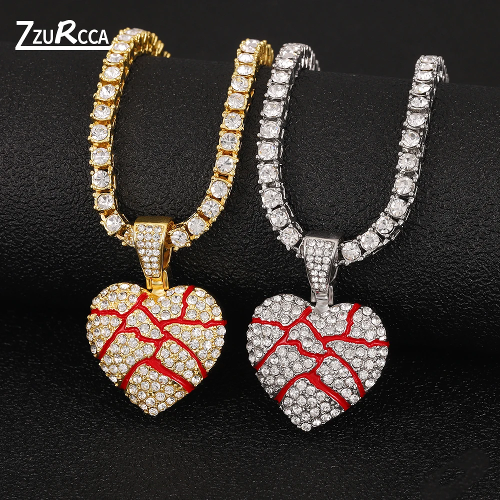 

Hip Hop Iced Out Bling Heart Pendant Necklace Gold Color Link Chain Men Women Necklace Fashion Bridal Wedding Jewelry Accessory