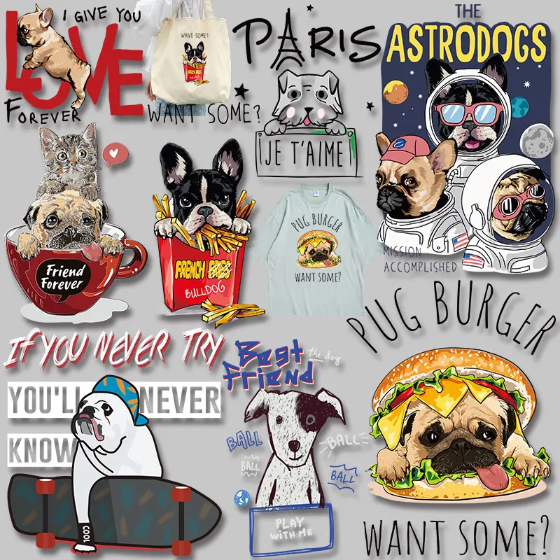 

Cute animals Pets Dogs Iron-on Transfers Patches for Kids Clothing Jacket DIY Appliques Washable Stickers on fabric