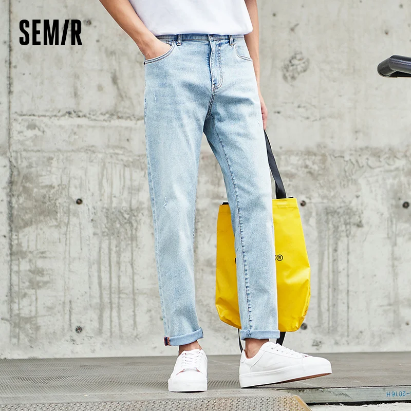 

SEMIR Denim Trousers Men Casual Stretch Straight-Leg Pants 2021 Spring And Summer New Ins Tide Brand Men'S Washed PantsSEMIR Den