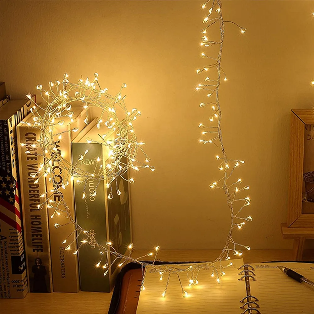 

Battery Operated 100/200 LED Fairy Cluster Firecrackers String Lights Waterproof Copper Wire Garland Light For Wedding Christmas