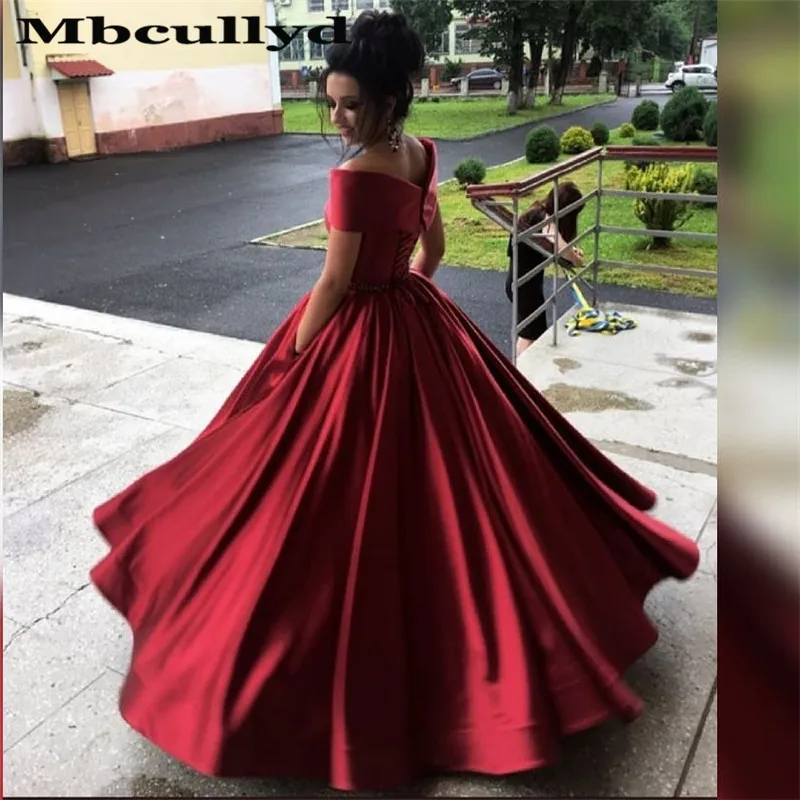

Mbcullyd Red Satin Evening Dresses Long 2020 A Line Off Shoulder Prom Dress Formal Floor Length vestidos de fiesta de noche