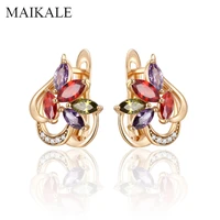 maikale colorful zircon stud earrings for women flower shape cubic zirconia charm small earrings korean earrings fashion jewelry