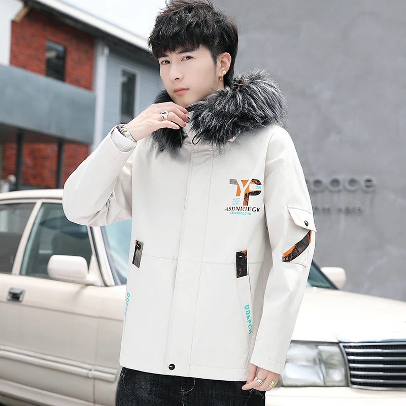 Autumn Winter Parkas 2022 Fashion Men's Fur Hooded Cotton-Padded Jackets Korean Youth Slim Casual Outwear Thick Warn Down Coats