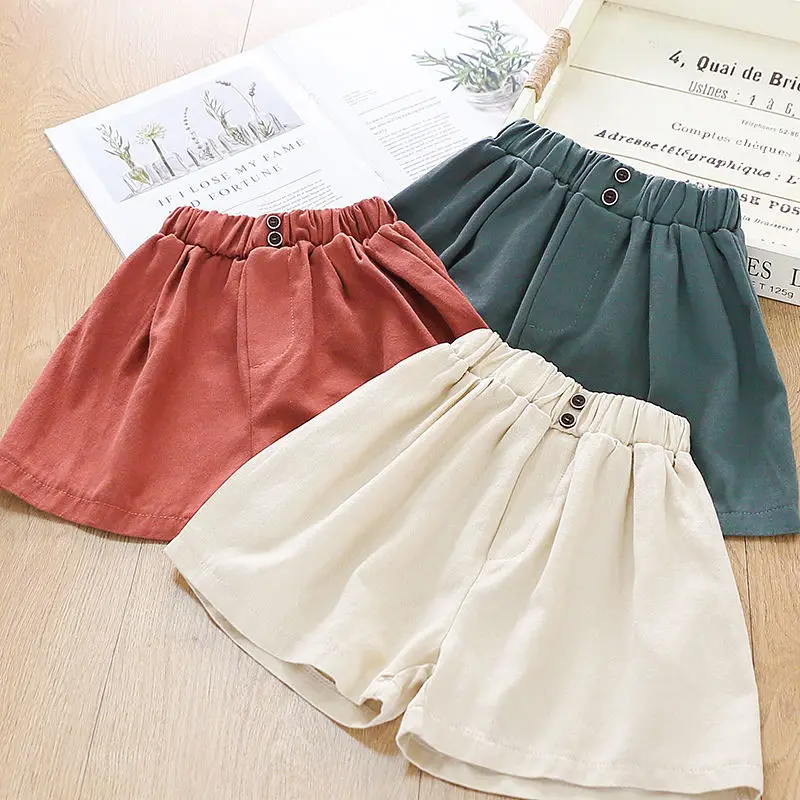 

2021 children's summer pure color casual pants retro color baby shorts Korean version loose children pants Western style all-mat