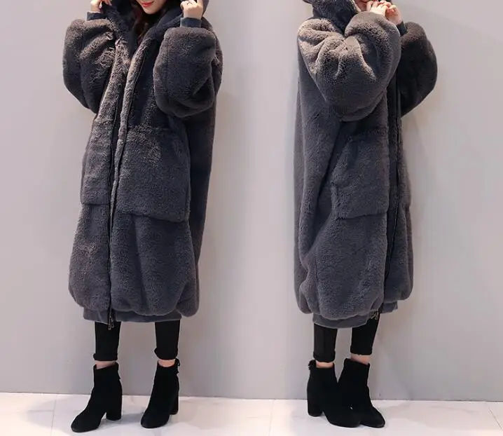 Искусственный Лисий мех длинное пальто Женская осенне-зимняя плюшевая кожаная