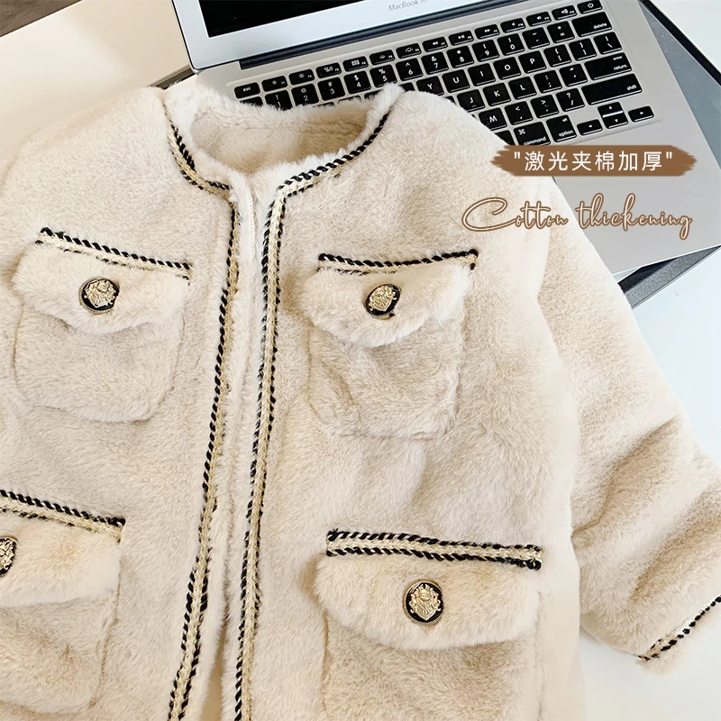 Зима 2019 новое модное корейское пальто с круглым воротником для маленьких девочек