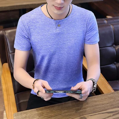 

Short sleeve men's round neck T-shirt 2021 summer new trend slim fit student T-shirt sport shirt