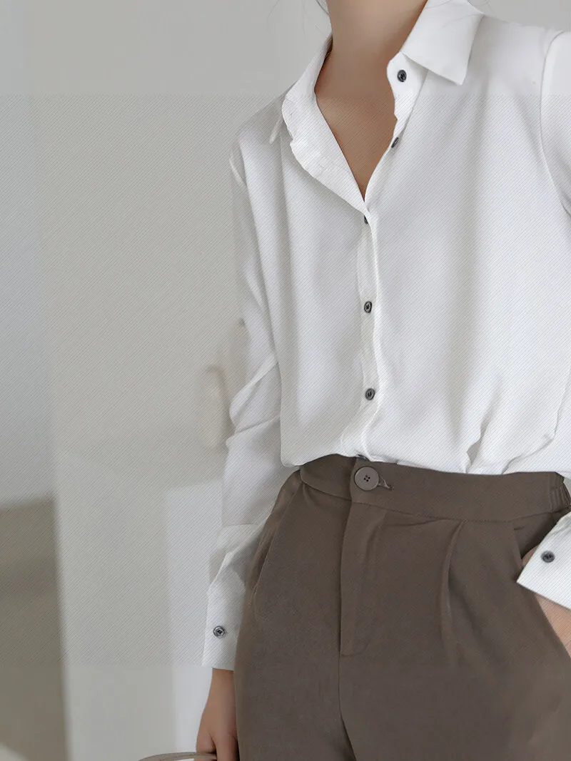 

Women Solid Blouse Shirts 2021 Spring Autumn Female Long Sleeve Bottoming Shirt Office Lady Single-breasted Mujer Blusas Tops