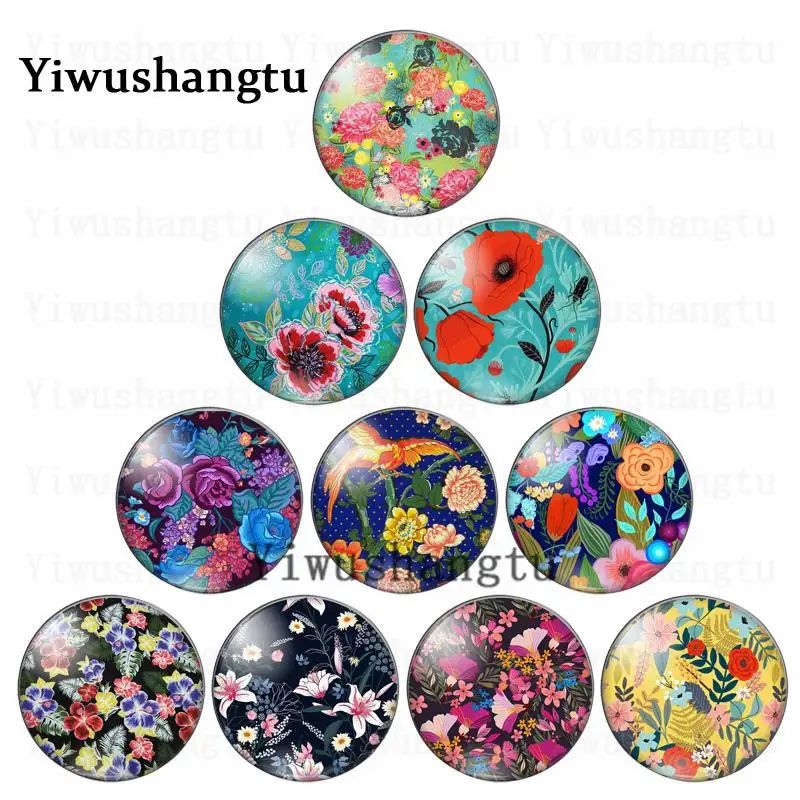 

Beautiful flower group painting 12mm/20mm/25mm/30mm Round photo glass cabochon demo flat back Making findings
