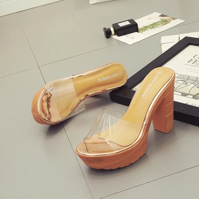 Summer new Korean version of the beach transparent thick with slippers waterproof platform high heel platform sandals - Цвет: Хаки