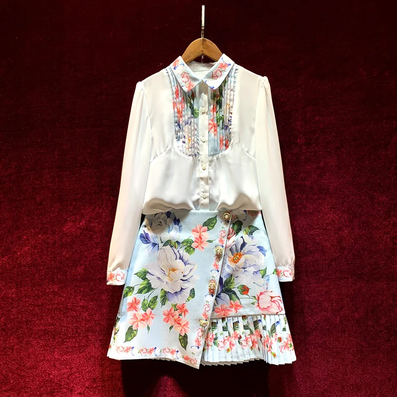 

Женские костюмы в европейском и американском стиле, Лоскутная рубашка с длинным рукавом, отложным воротником и цветочным принтом, лето 2021