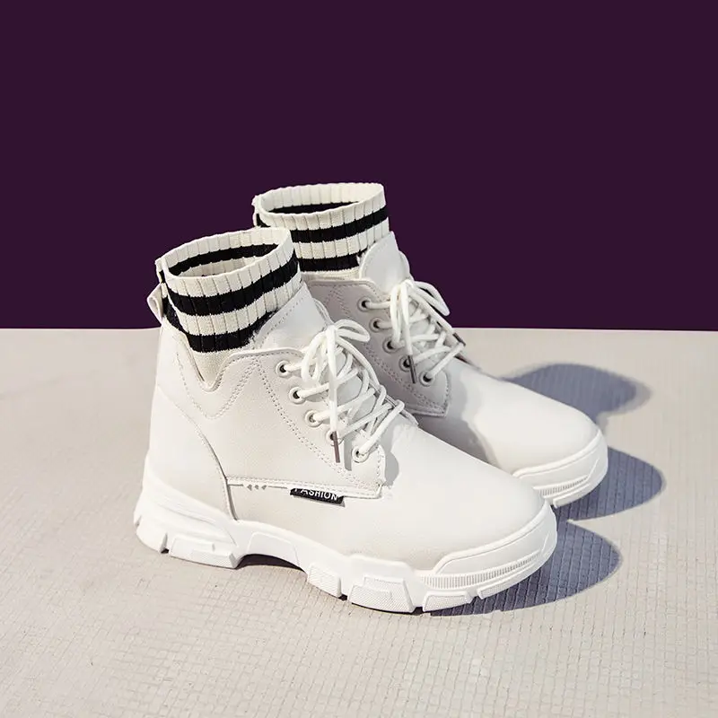 2019 ladies board shoes Martin boots women's autumn and winter plus velvet wild British style | Спорт и развлечения