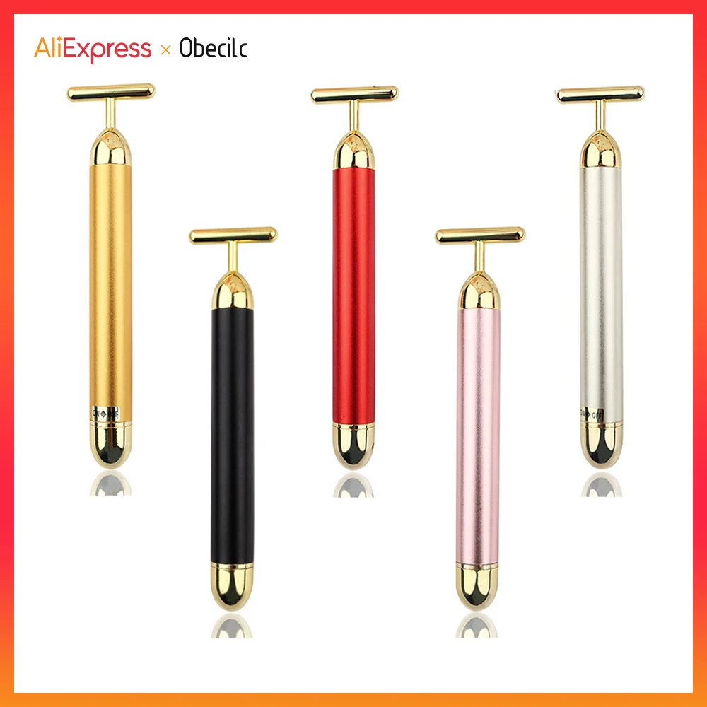 

24k Gold T Stick Vibration Massage Facial Lifting Beauty Bar Skin Firming Face Roller Eye Massager Lift Skin Tightening Wrinkle