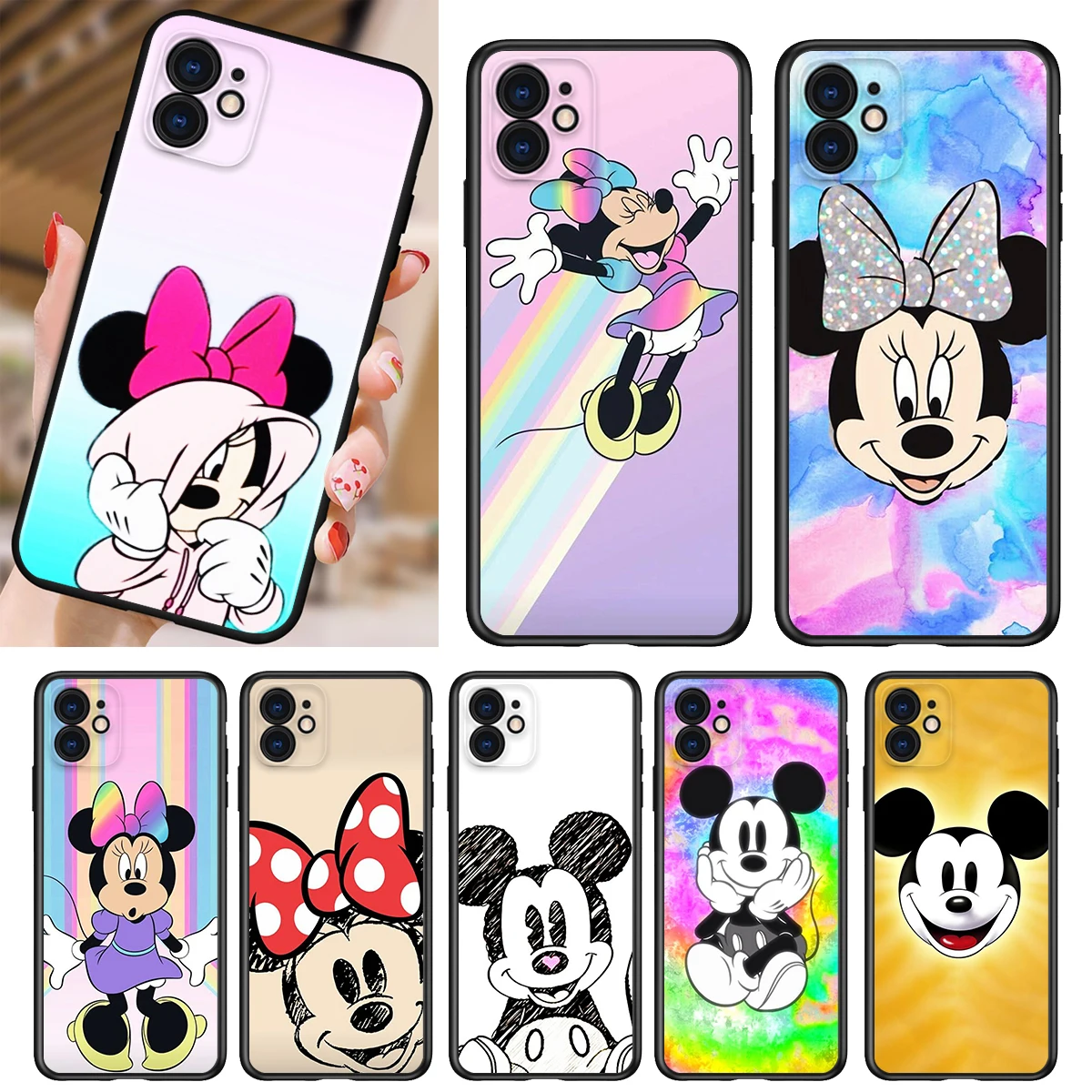 

Silicone Cover Disney Mickey mouse color For Apple iPhone 13 12 11 SE XS XR X 7 8 6 5 S mini Plus Pro MAX 2020 Black Phone Case