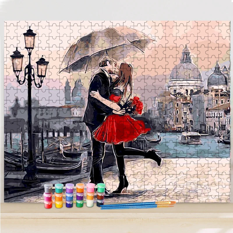 GATYZTORY DIY Painting By Numbers Jigsaw Puzzle Lovers Kiss Canvas Drawing Figure Handpainted Gift Home Wall Art