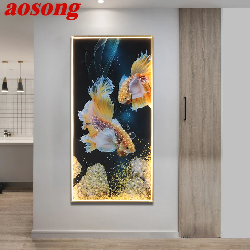 

AOSONG Wall Lamp Contemporary Creative Gold Fish Figure LED Sconces Rectangle Mural Light For Home