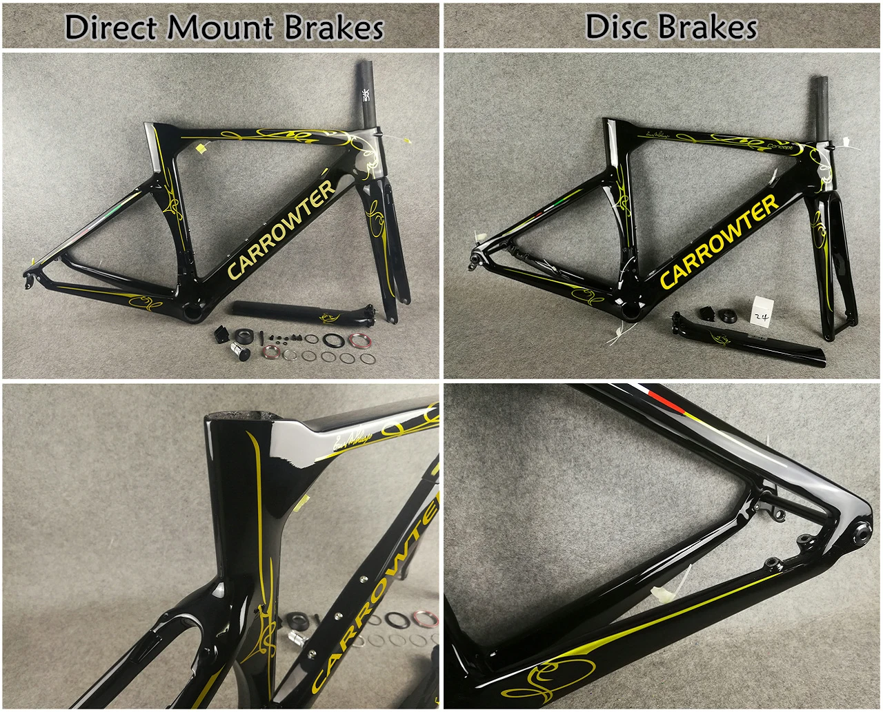 

Black Golden Logo T1000 UD Matte Glossy Concept Direct Mount Brakes Carbon Road Frame Disc Frameset with 45 48 50 52 54 56cm