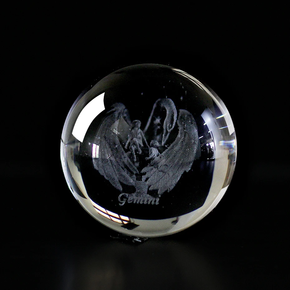 GEMINI 60 MM 3D Zodiac Sign Star Crystal Ball Laser Engraved Glass Sphere Crystal Craft Home Decor Birthday Gift Ornament - Цвет: GEMINI