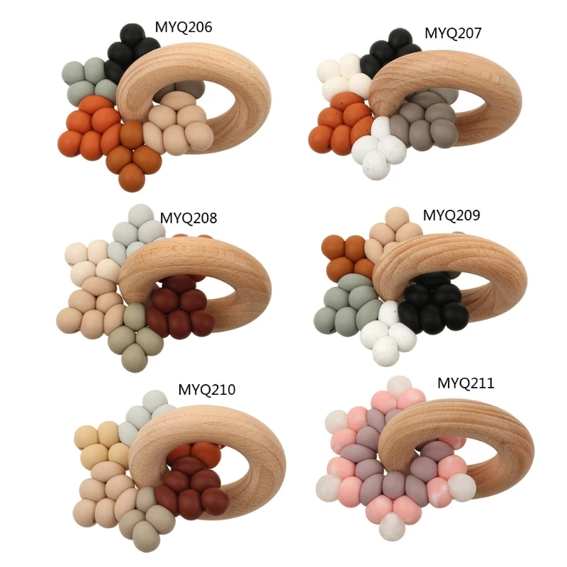 

1PC Baby Silicone Teether Gym Play Beech Wood Ring Teething Bracelet Pendant Silicone Beads Montessori Baby Products Toys
