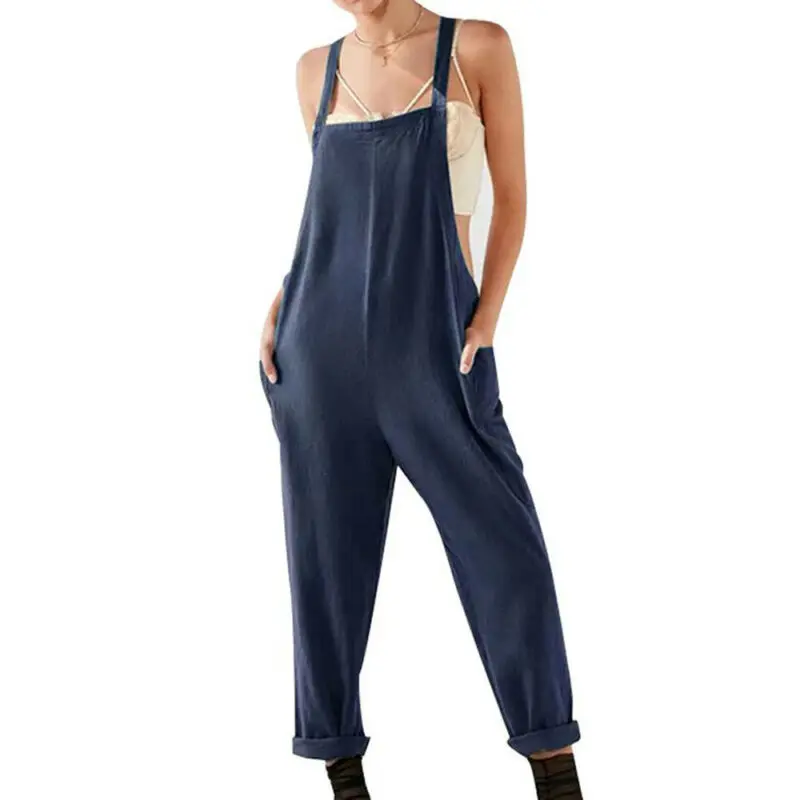 

Plus Size Ladies Sleeveless Square Neck Overalls Women Summer Casual Bib Pants