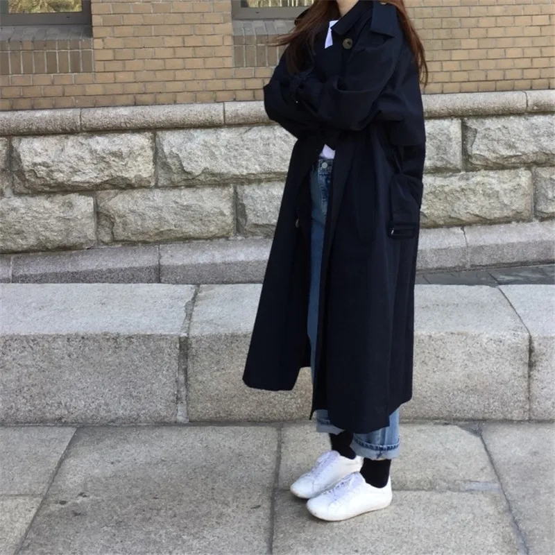 

2021 New Autumn Khaki Long Trench Coat Women Loose Female Windbreaker Fashion Trench Coats Casual Outerwear Plus size
