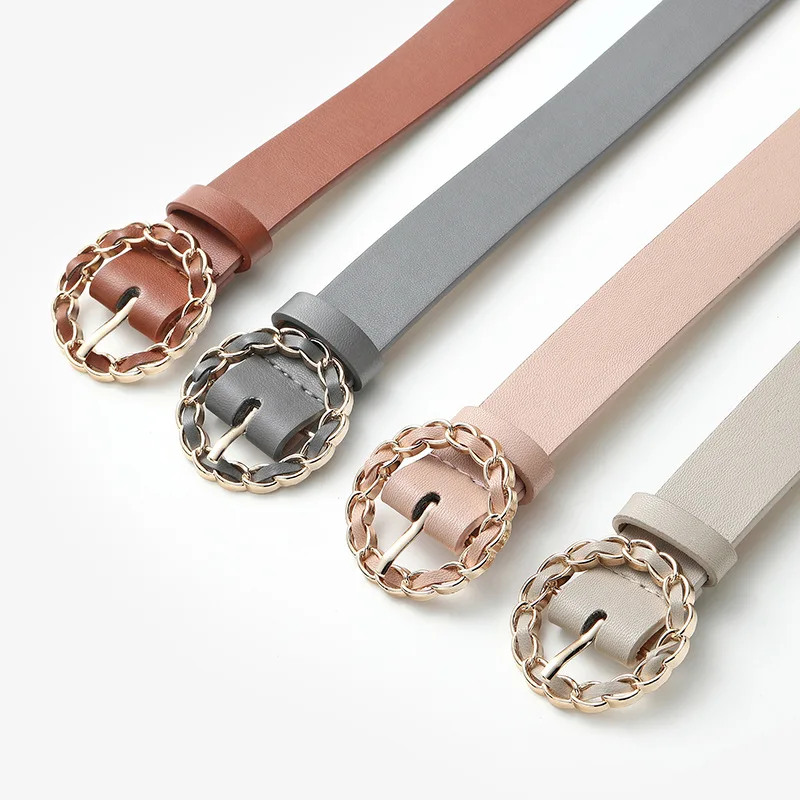 

Fashion personalized round buckle with suit casual pants belt women Pu multicolor decorative Jeans Belt women