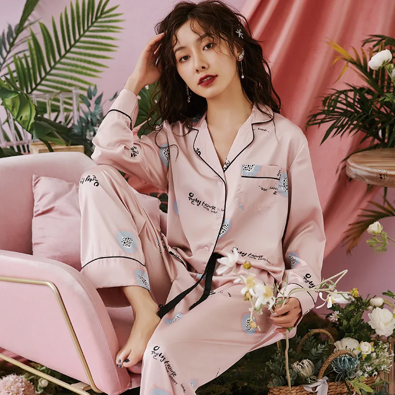 Spring And Summer New Ladies Pajama Set Turn-down Collar Lemon Print Sleepwear Women Soft Large Size Homewear Thin Casual Wear | Женская