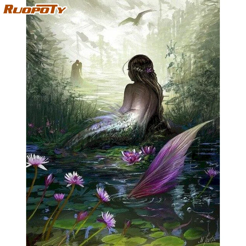 

RUOPOTY 5D Diamond Painting Kits Mermaid Cross Stitch Diamond Embroidery Animals Cross Stitch Bead Picture Kits Wall Decor