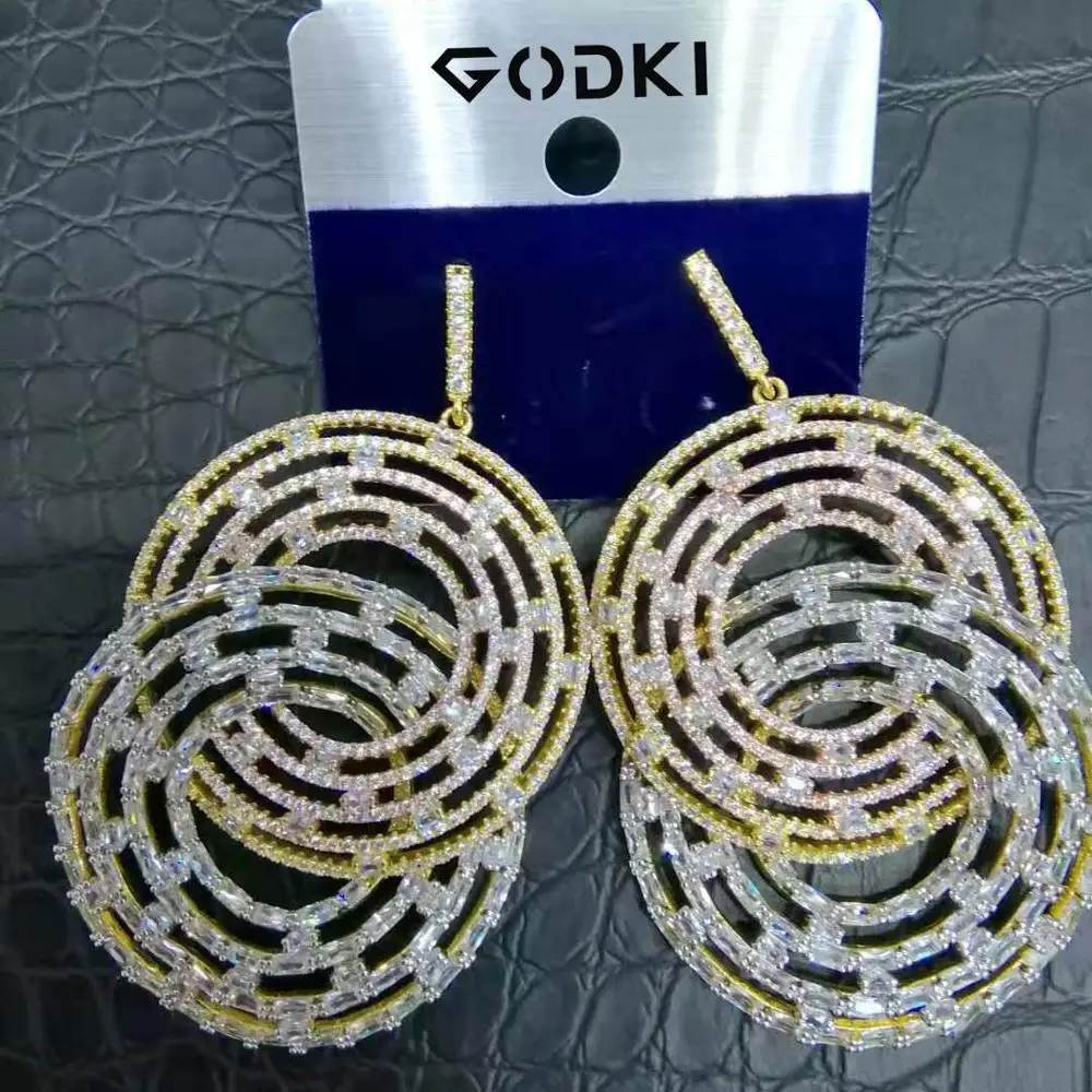 3 Tone GODKI свадебные Дубай Свадебные Висячие Роскошные серьги кубический циркон круглые массивные большие круглые серьги для женщин - Окраска металла: 3 Tone