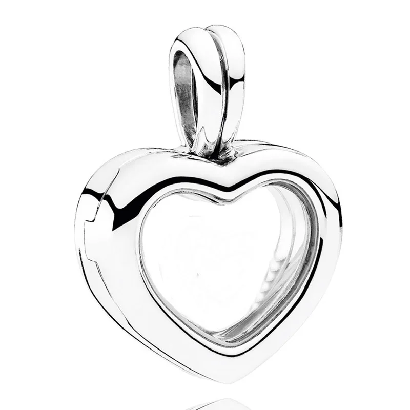 

Small Round & Heart Locket Floating Sapphire Glass Necklace Pendant Fit Fashion Bracelet 925 Sterling Silver Beads DIY Jewelry