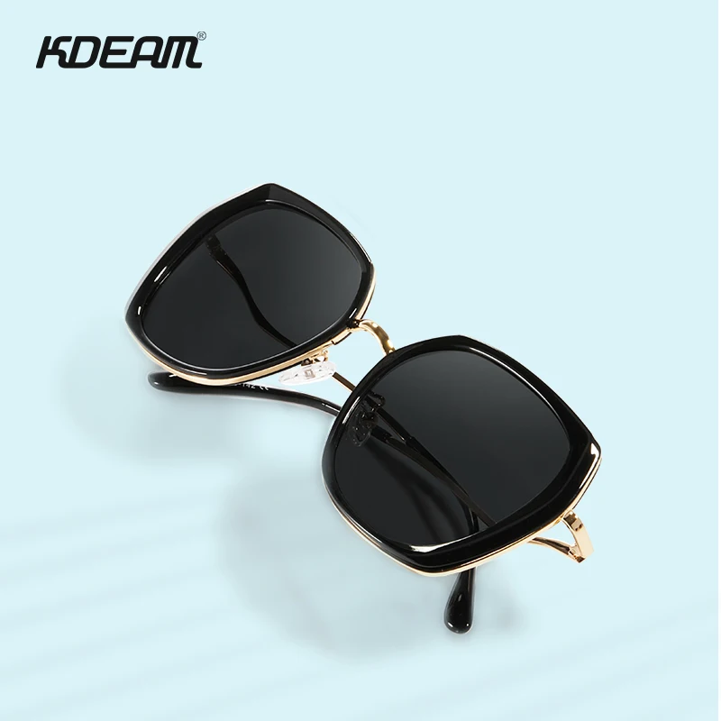 Женские солнцезащитные очки с поляризацией KDEAM розовые большого размера со