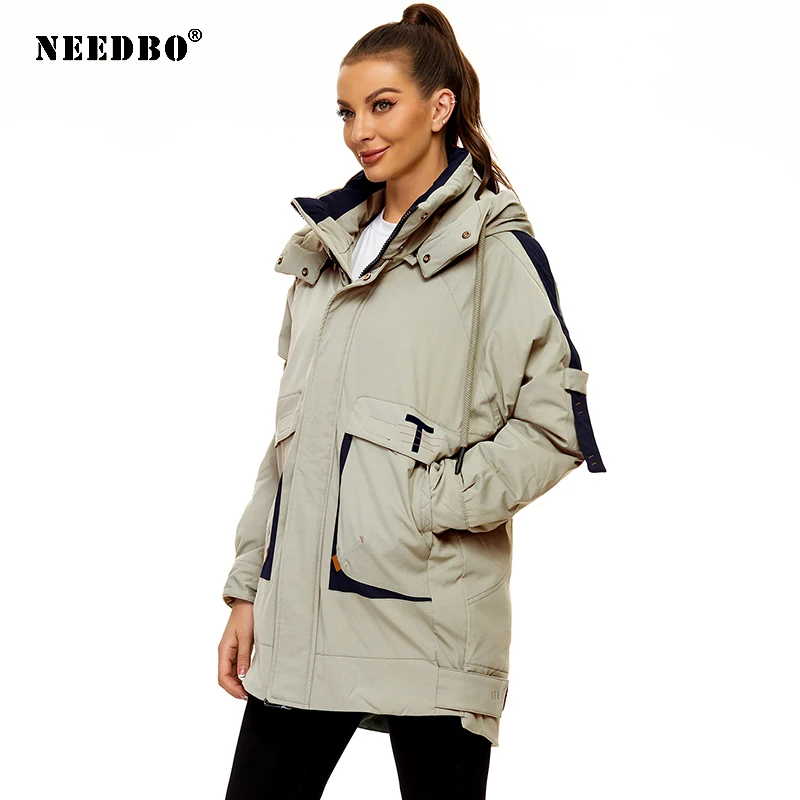 NEEDBO Cotton Padded Jacket Women Loose Winter Streetwear Thick Hooded Long Warm Padded Parka Plus Size 2XL Winter Coat