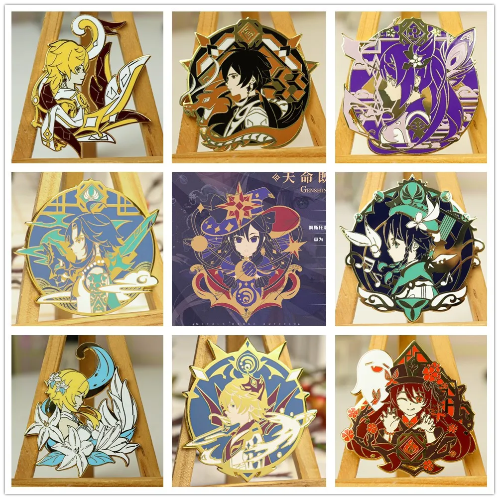 

Creative Genshin Impact Cosplay Metal Badge Zhongli Venti Keqing Anime Emblem Brooch Button Pins Medal Costume Souvenir Gift