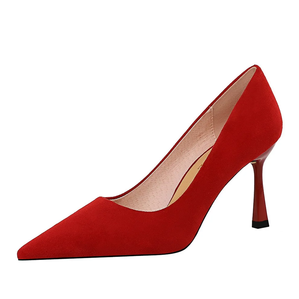 

Korean Version of Simple Stiletto High Heel Suede Shallow Mouth Pointed Toe Delicate and Thin Sexy Nightclub High Heels Shoes