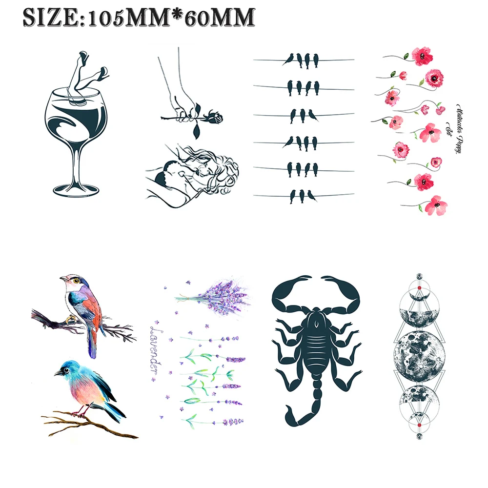 

Временная тату-наклейка, цветы, животные, черепа, водостойкая поддельная татуировка для мужчин и женщин, 105*60 мм