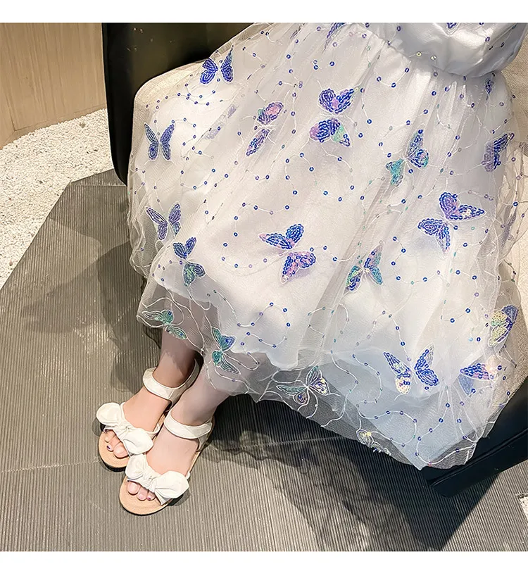 

2021 new summer girls sequined net gauze princess dress, big child cute dress girl foreign style baby butterfly gauze skirt
